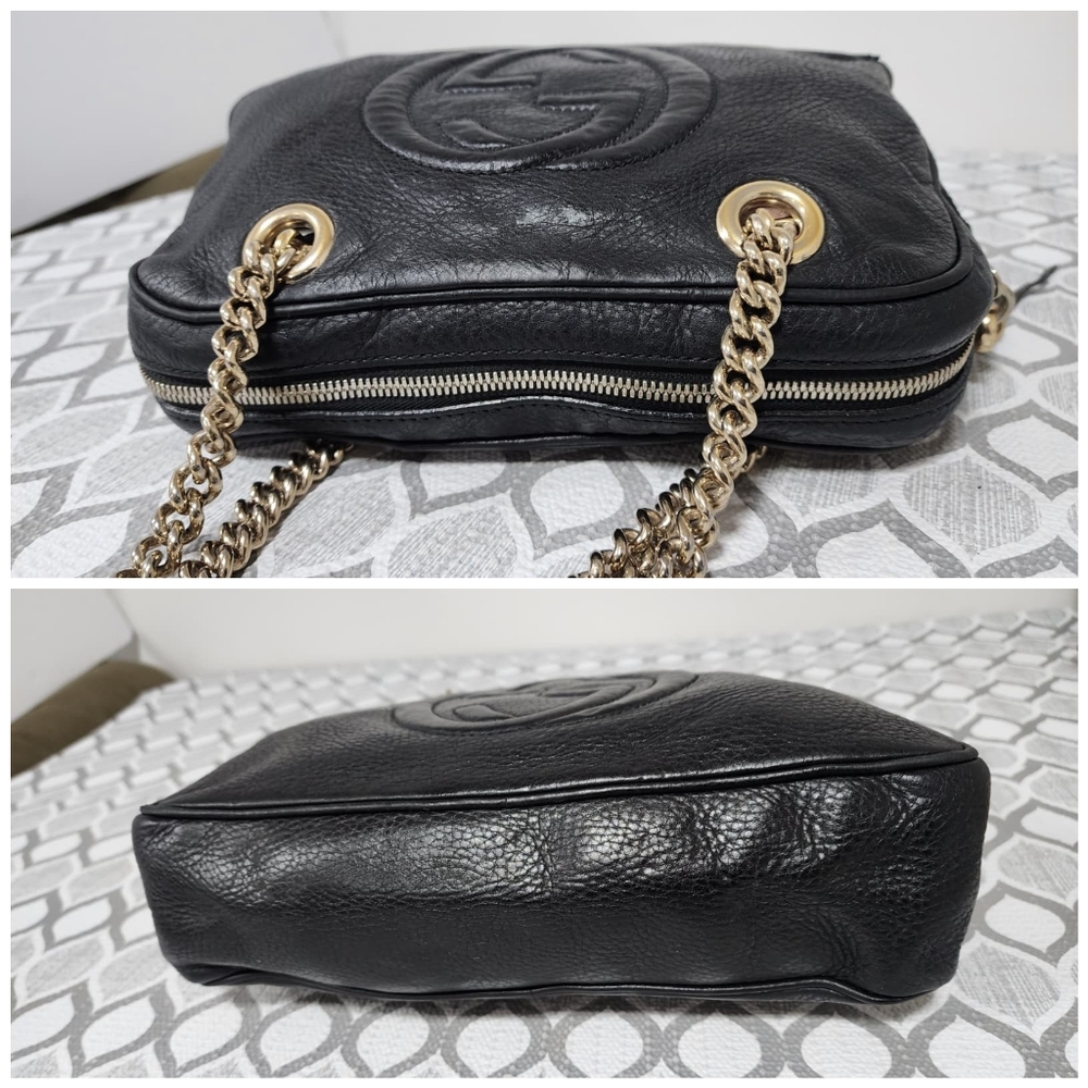 GUCCI Pebbled Leather Soho Chain Shoulder Bag Black - Picture 9 of 16